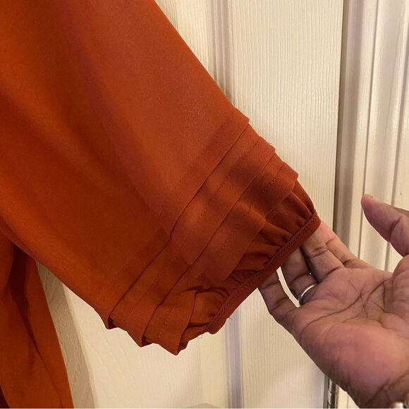 Max Studio Orange Pleated 3/4 Sleeve Blouse - Picture 8 of 9